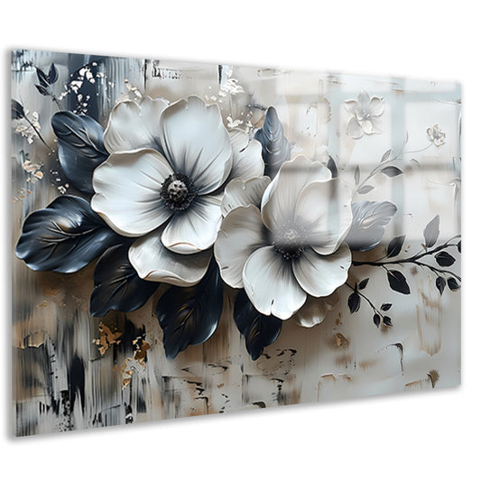 Abstract minimalistisch bloemenontwerp in zwart-wit acrylglas