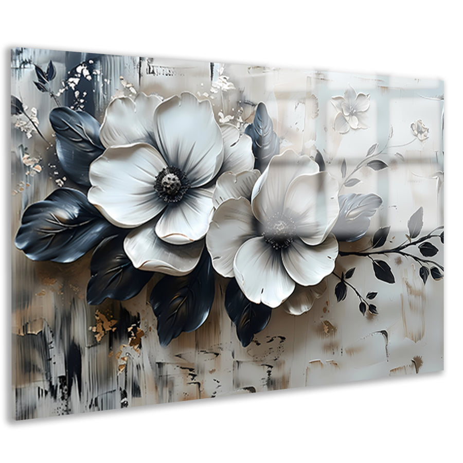 Abstract minimalistisch bloemenontwerp in zwart-wit acrylglas