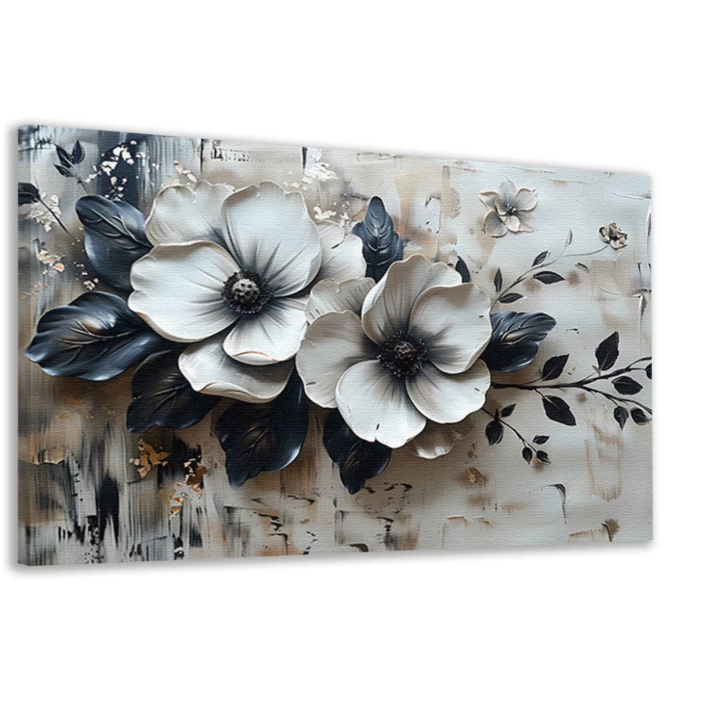 Abstract minimalistisch bloemenontwerp in zwart-wit canvas