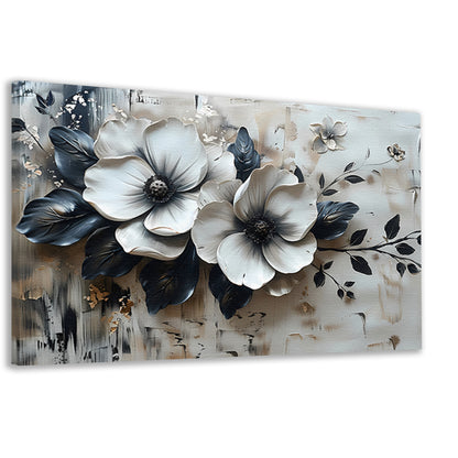 Abstract minimalistisch bloemenontwerp in zwart-wit canvas