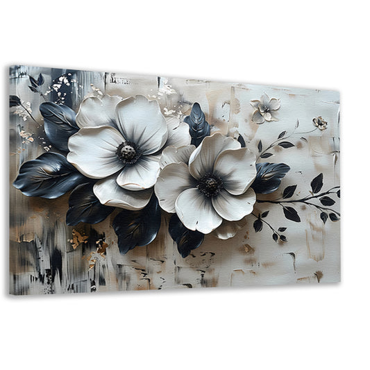 Abstract minimalistisch bloemenontwerp in zwart-wit canvas