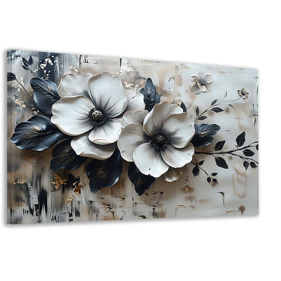 Abstract minimalistisch bloemenontwerp in zwart-wit canvas