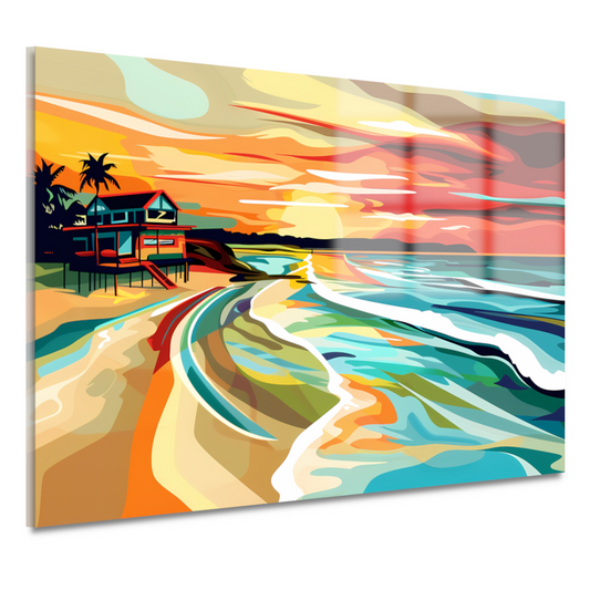 Impressionistisch strandhuis bij zonsondergang acrylglas