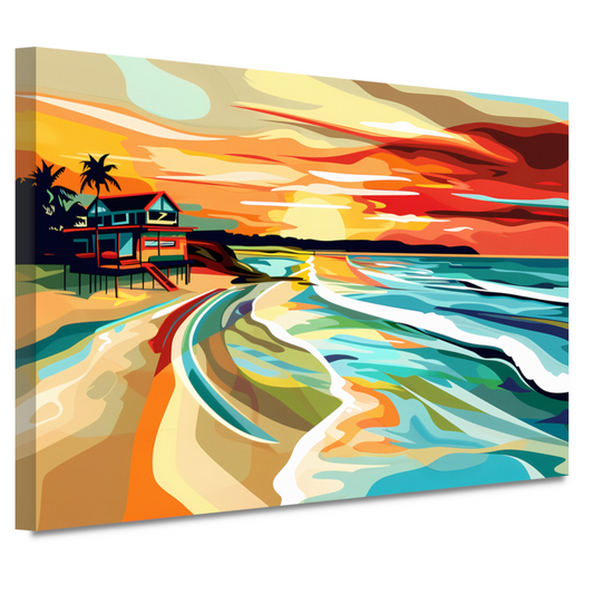 Impressionistisch strandhuis bij zonsondergang canvas