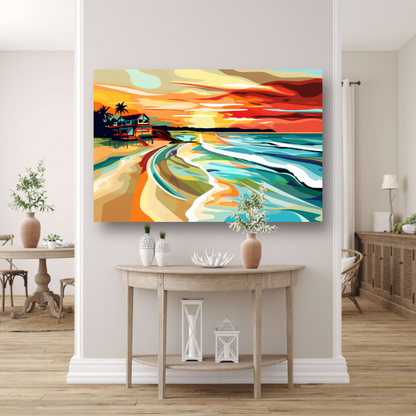 Impressionistisch strandhuis bij zonsondergang canvas