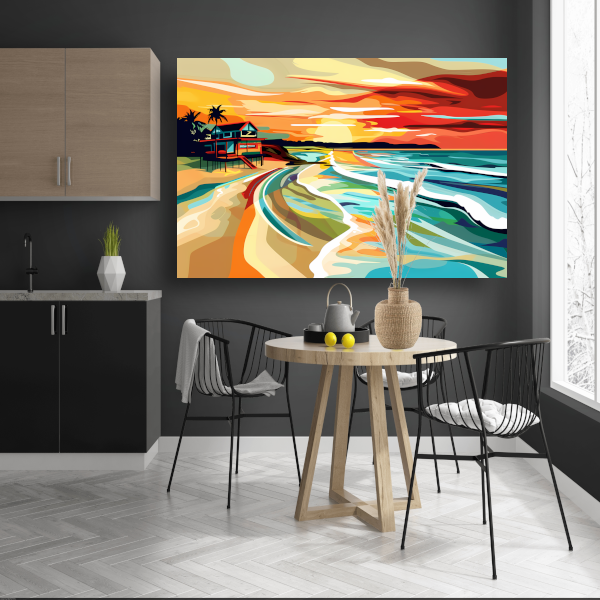 Impressionistisch strandhuis bij zonsondergang canvas