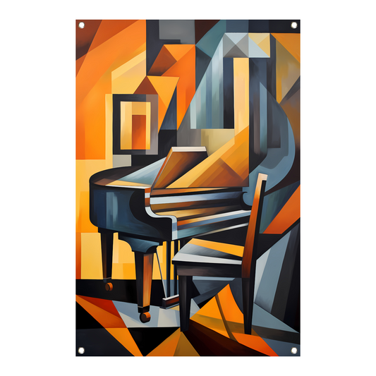 Abstracte Piano en Stoel in Kubisme tuinposter