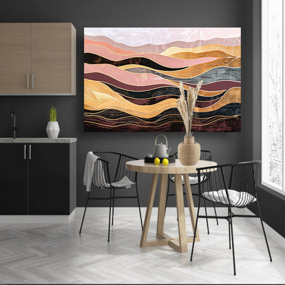 Abstracte golven in warme tinten schilderij canvas met baklijst