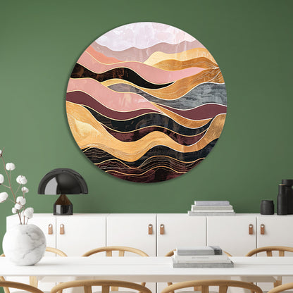 Abstracte golven in warme tinten schilderij aluminium muurcirkel
