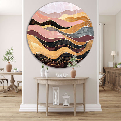 Abstracte golven in warme tinten schilderij forex muurcirkel