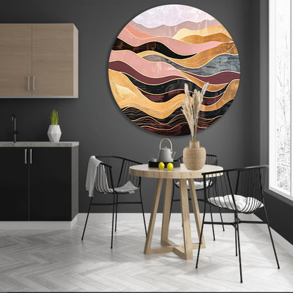 Abstracte golven in warme tinten schilderij forex muurcirkel