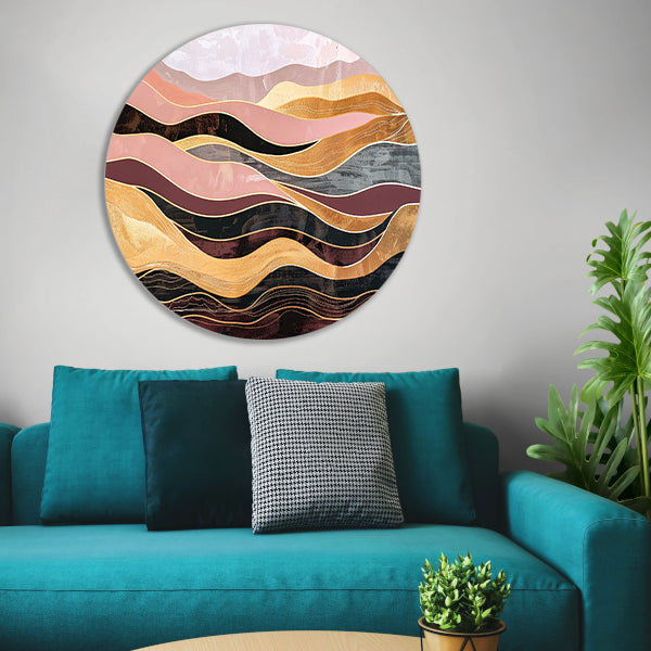 Abstracte golven in warme tinten schilderij forex muurcirkel