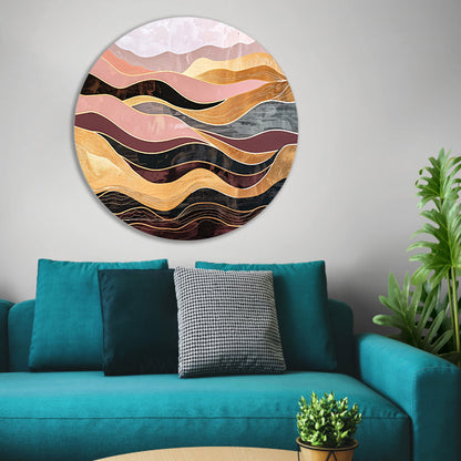 Abstracte golven in warme tinten schilderij forex muurcirkel