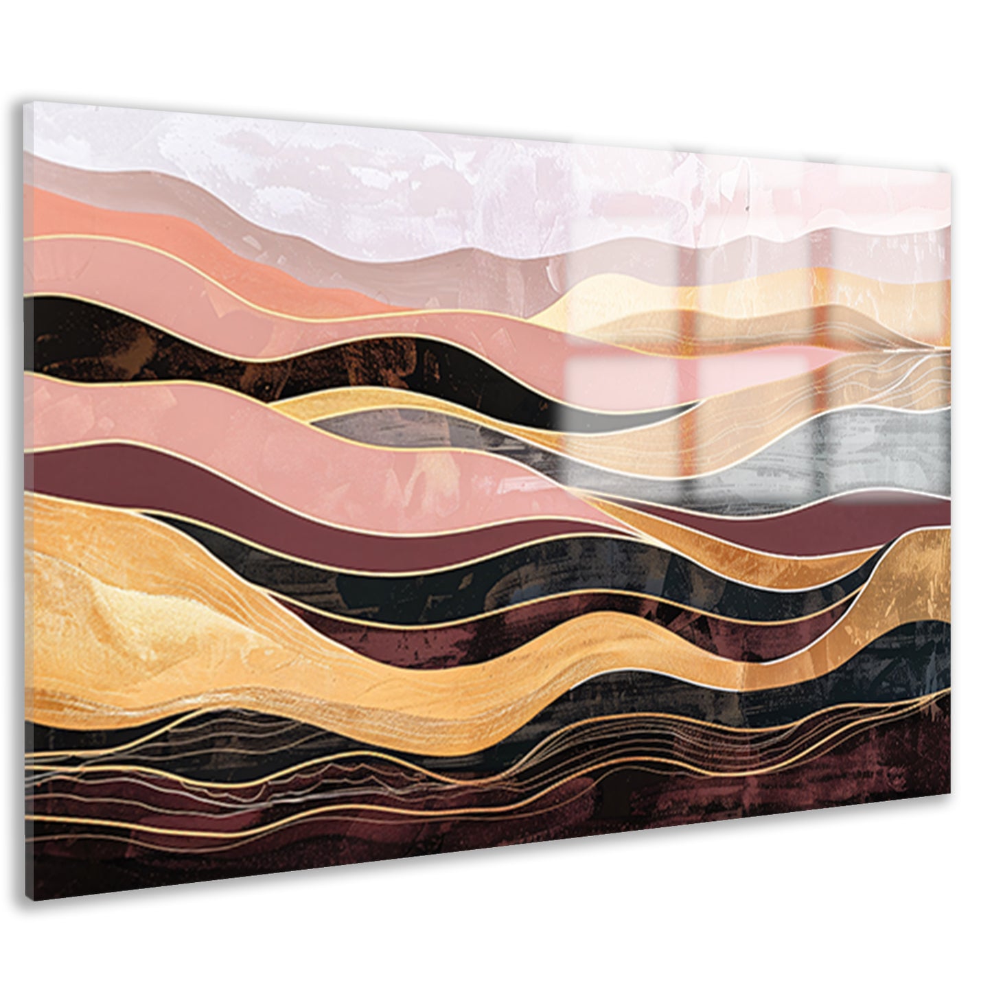 Abstracte golven in warme tinten schilderij acrylglas