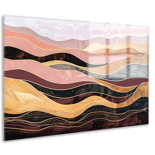 Abstracte golven in warme tinten schilderij acrylglas