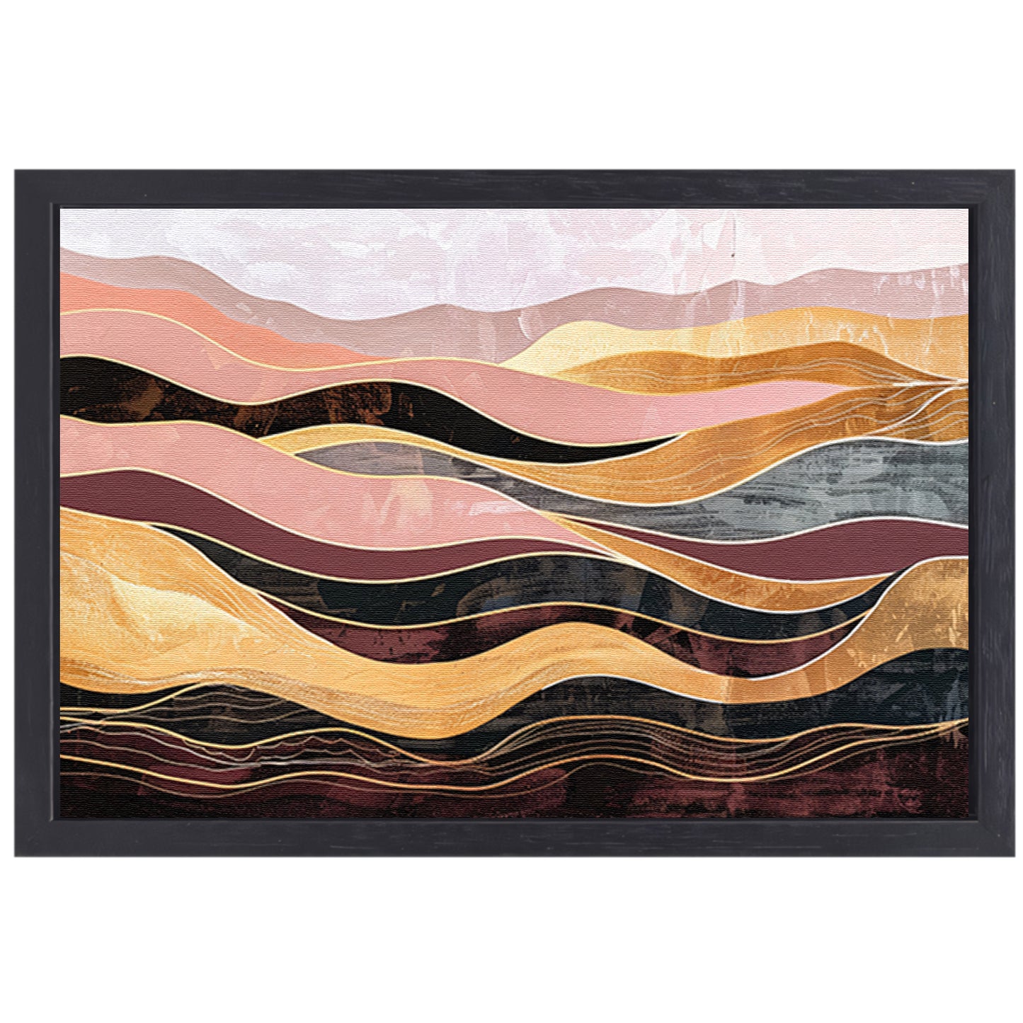 Abstracte golven in warme tinten schilderij canvas met baklijst