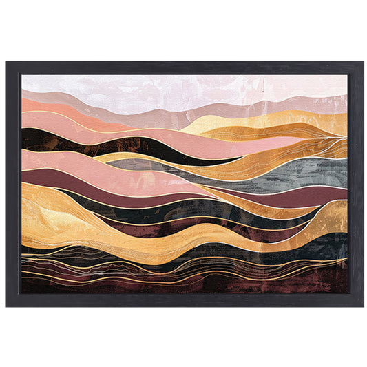 Abstracte golven in warme tinten schilderij canvas met baklijst