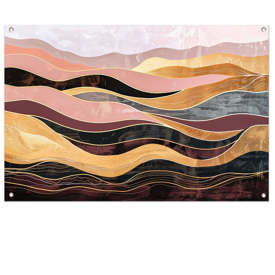 Abstracte golven in warme tinten schilderij tuinposter