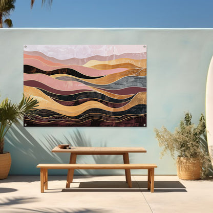 Abstracte golven in warme tinten schilderij tuinposter