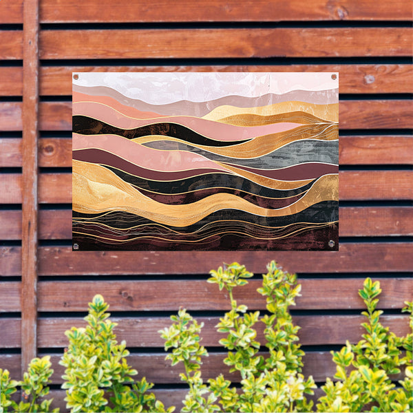 Abstracte golven in warme tinten schilderij tuinposter