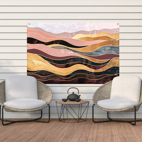 Abstracte golven in warme tinten schilderij tuinposter