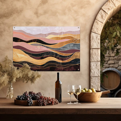 Abstracte golven in warme tinten schilderij tuinposter