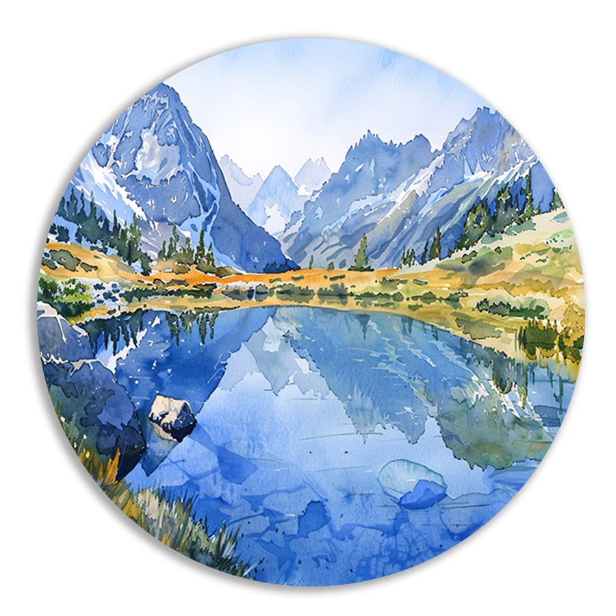 Serene Bergmeren met Reflecties in Aquarel   forex muurcirkel