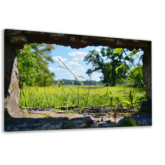 Natuurlandschap door betonnen raam canvas