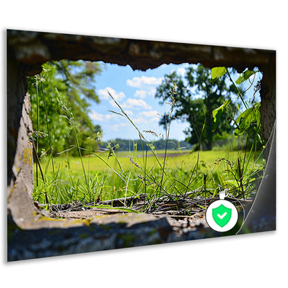 Natuurlandschap door betonnen raam poster