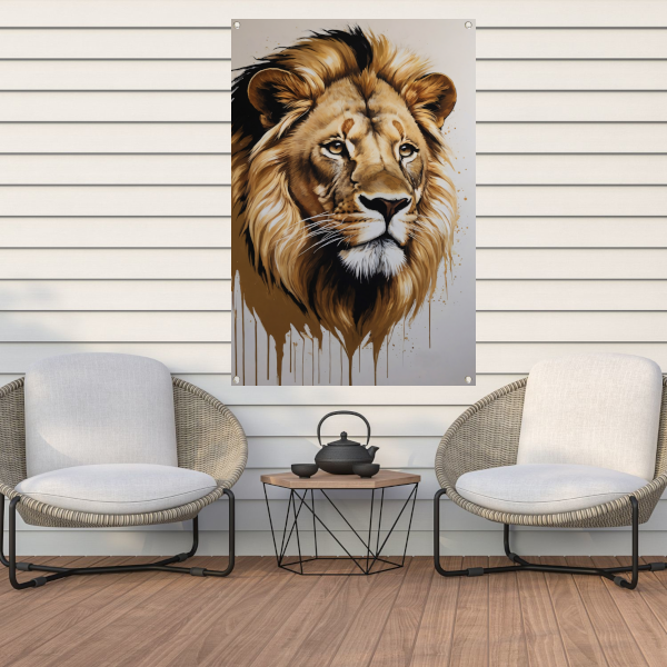 Hyperrealistisch Gouden Leeuw Hoofd Portret tuinposter