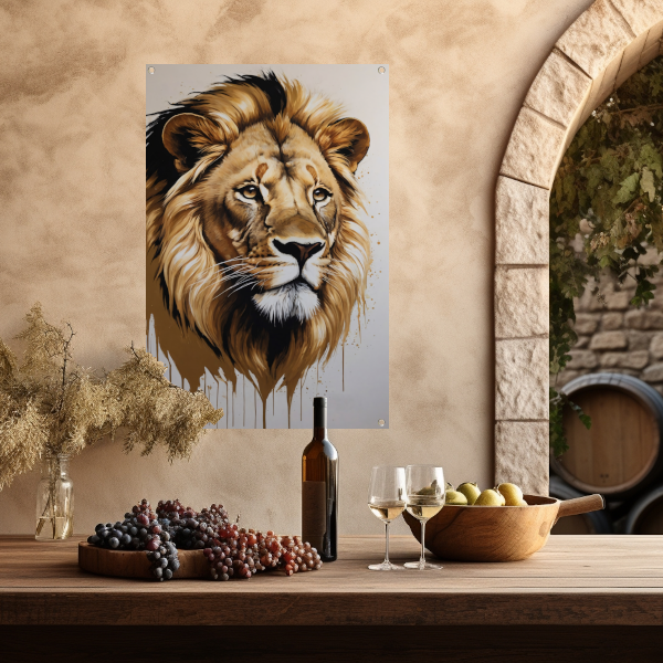 Hyperrealistisch Gouden Leeuw Hoofd Portret tuinposter