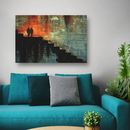 Schaduwen en Lichtspel op Oude Trap canvas met baklijst