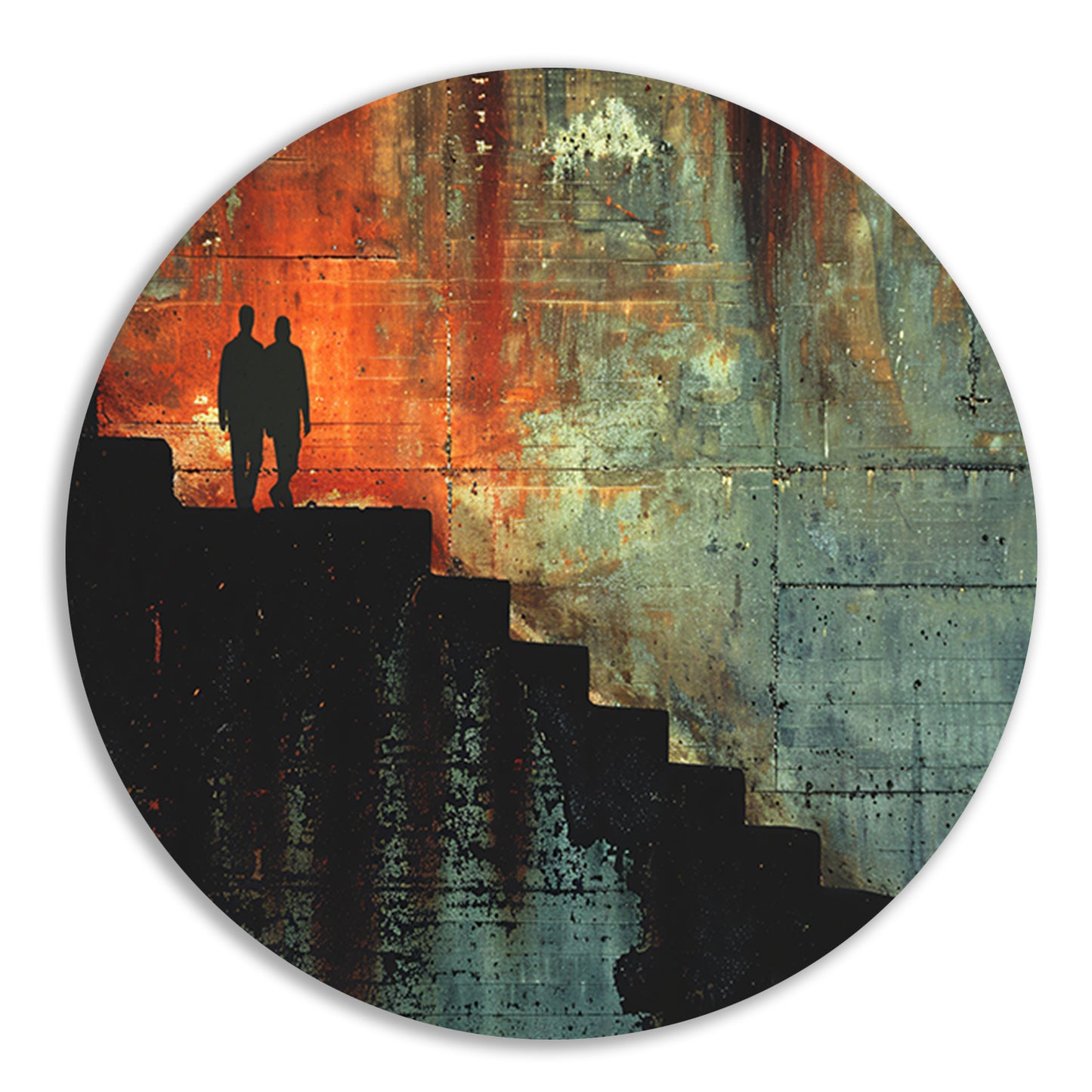 Schaduwen en Lichtspel op Oude Trap aluminium muurcirkel