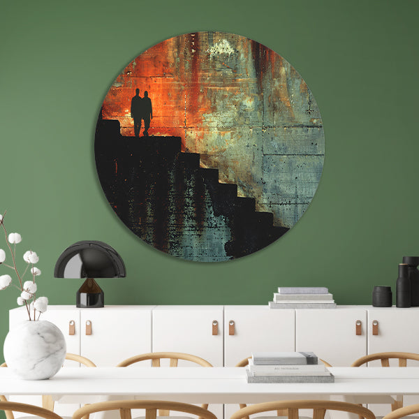 Schaduwen en Lichtspel op Oude Trap aluminium muurcirkel