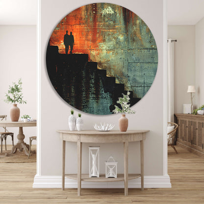 Schaduwen en Lichtspel op Oude Trap aluminium muurcirkel