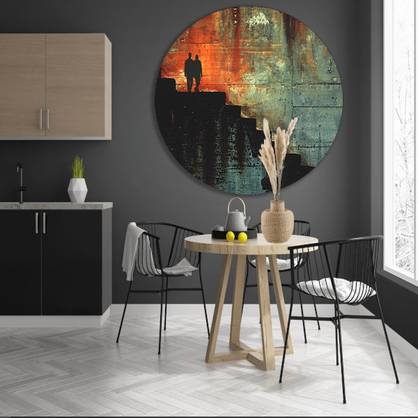 Schaduwen en Lichtspel op Oude Trap aluminium muurcirkel