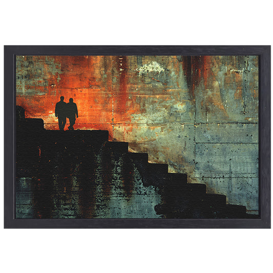 Schaduwen en Lichtspel op Oude Trap canvas met baklijst