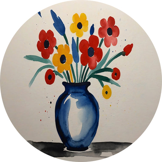 Kleurrijke Aquarel van Vaas met Bloemen aluminium muurcirkel