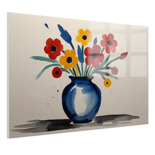 Kleurrijke Aquarel van Vaas met Bloemen acrylglas