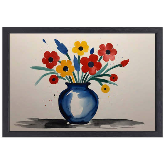 Kleurrijke Aquarel van Vaas met Bloemen canvas met baklijst