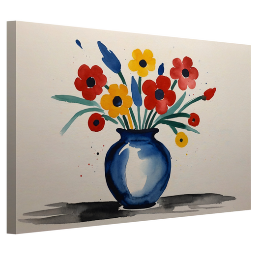 Kleurrijke Aquarel van Vaas met Bloemen canvas