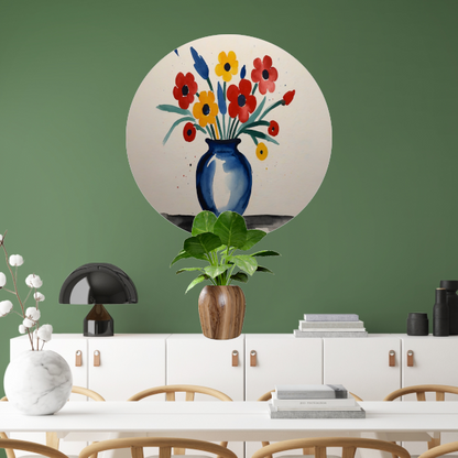 Kleurrijke Aquarel van Vaas met Bloemen aluminium muurcirkel