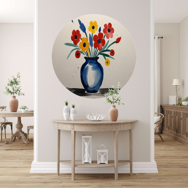 Kleurrijke Aquarel van Vaas met Bloemen aluminium muurcirkel