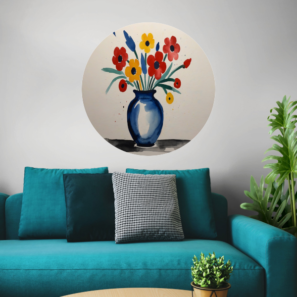 Kleurrijke Aquarel van Vaas met Bloemen aluminium muurcirkel