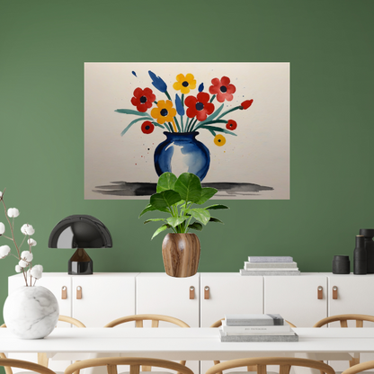 Kleurrijke Aquarel van Vaas met Bloemen poster