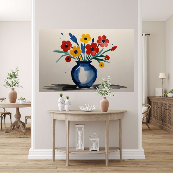 Kleurrijke Aquarel van Vaas met Bloemen poster