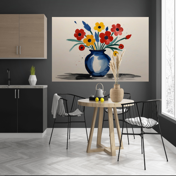 Kleurrijke Aquarel van Vaas met Bloemen poster