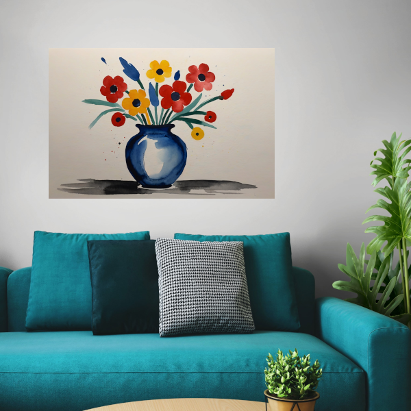 Kleurrijke Aquarel van Vaas met Bloemen poster
