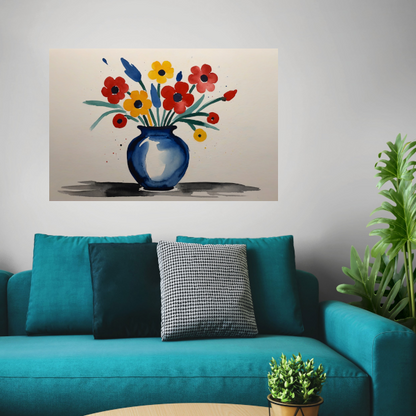 Kleurrijke Aquarel van Vaas met Bloemen poster