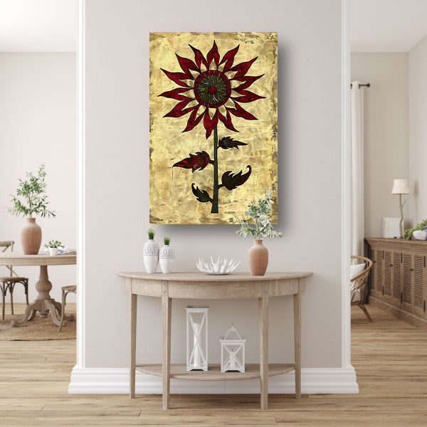 Digitale kunst zonnebloem op vintage achtergrond poster